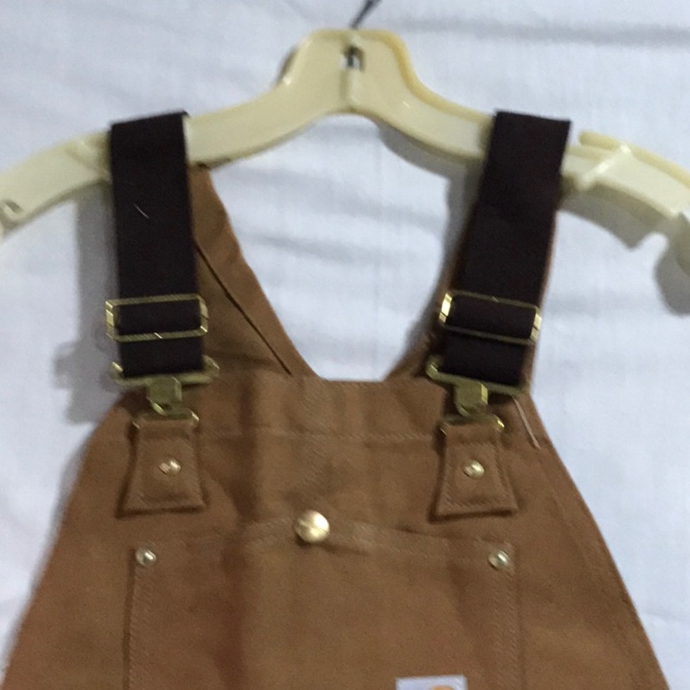 Vintage Carhartt Double Knee Bib Overalls Duck Canvas Tan Brown youth Workwear - Picture 2 of 13